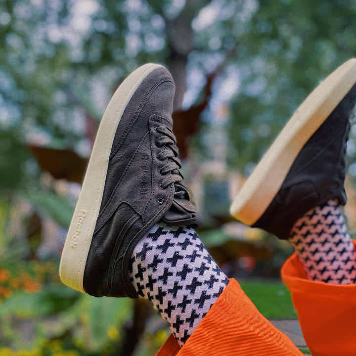 Reebok Shoes with Blue and White Pattern Socks