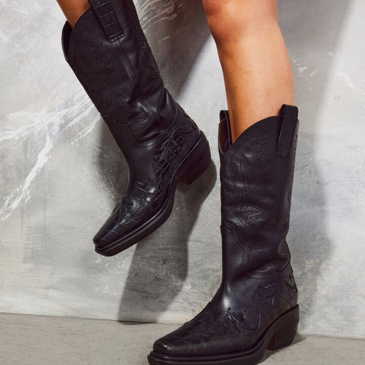 schuh Black Dora Leather Western Knee Boot Women's Boots