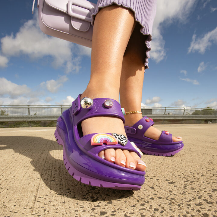 Crocs Mega Crush Clog Sandals in purple for women.