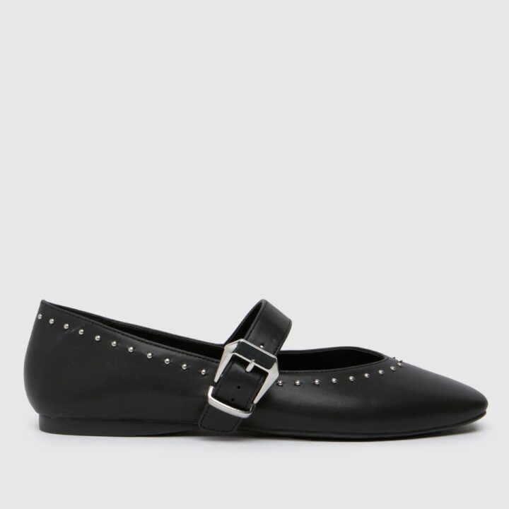 schuh Lucy Studded Ballerina Flat Shoes in black