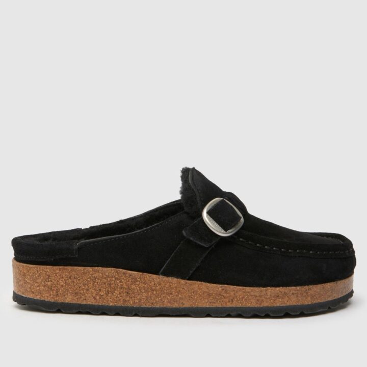 BIRKENSTOCK buckley shearling clog sandals in black
