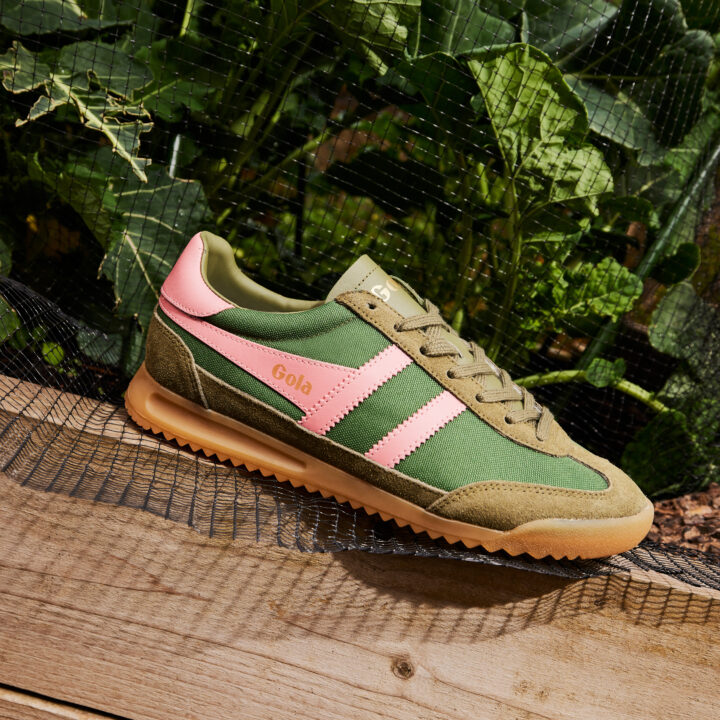 Green Gola trainer with pink details.