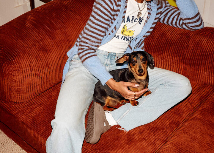 Person holding sausage dog