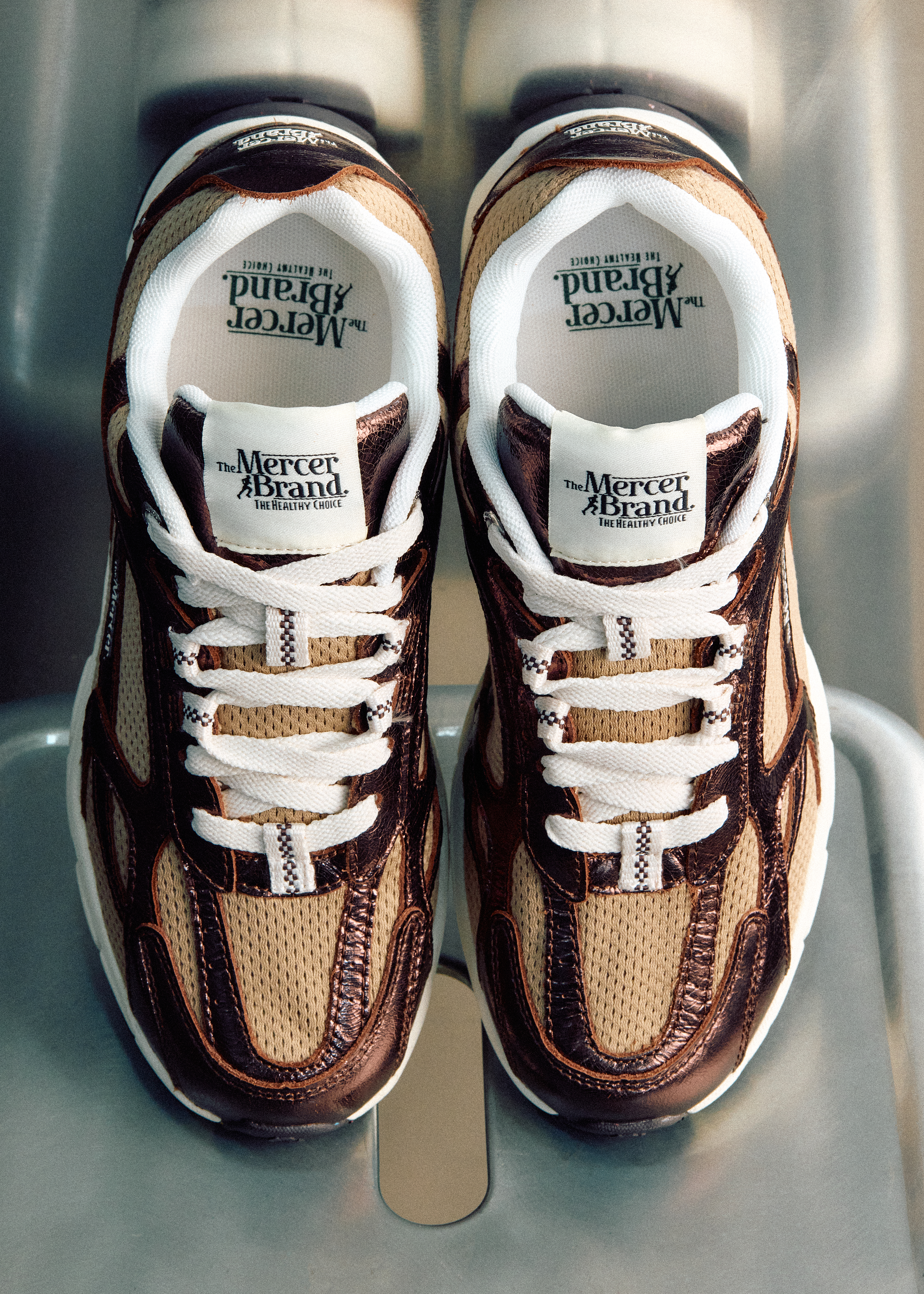 Pair of brown Mercer Re-Run trainers.