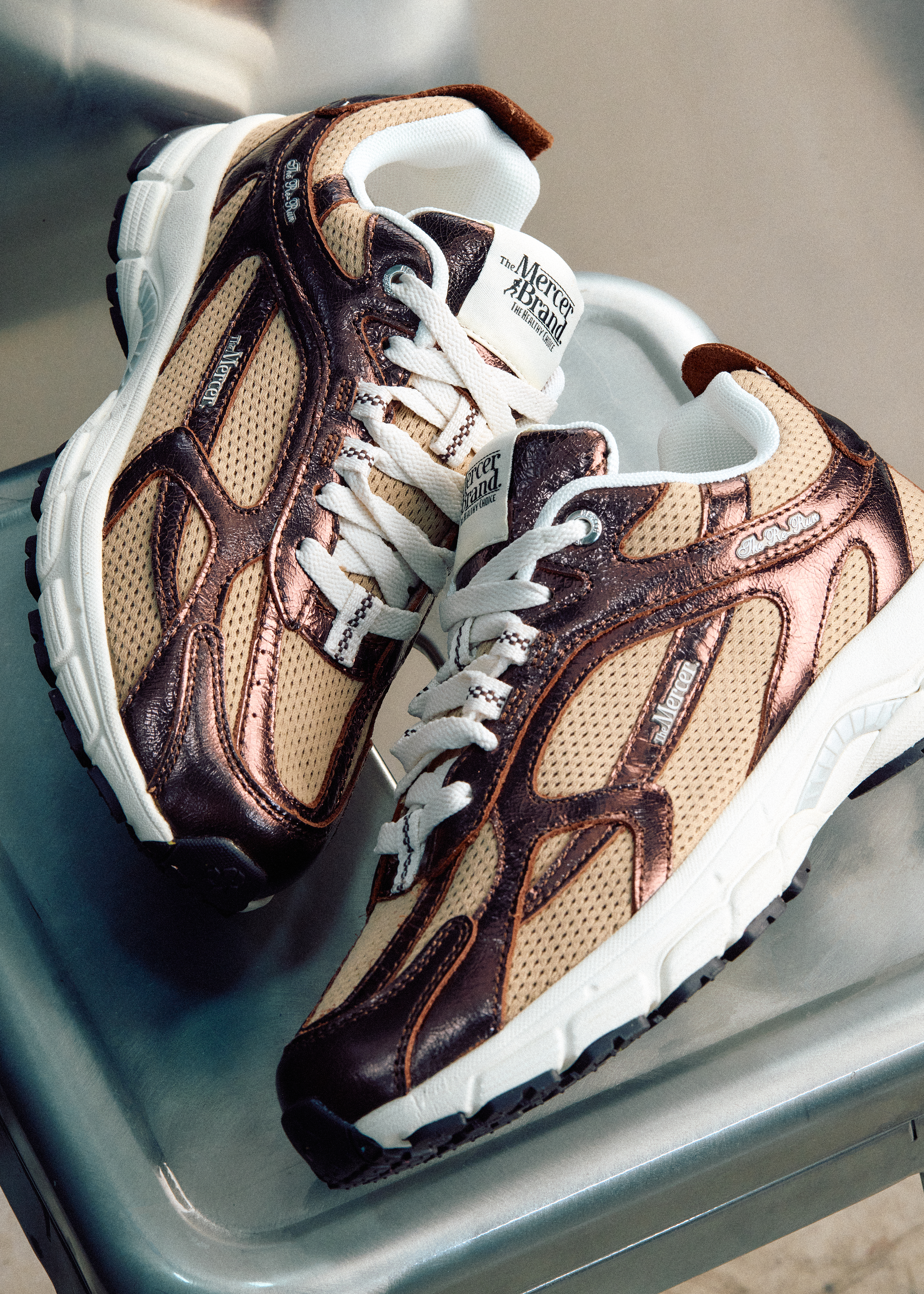 Pair of brown Mercer Re-Run trainers.