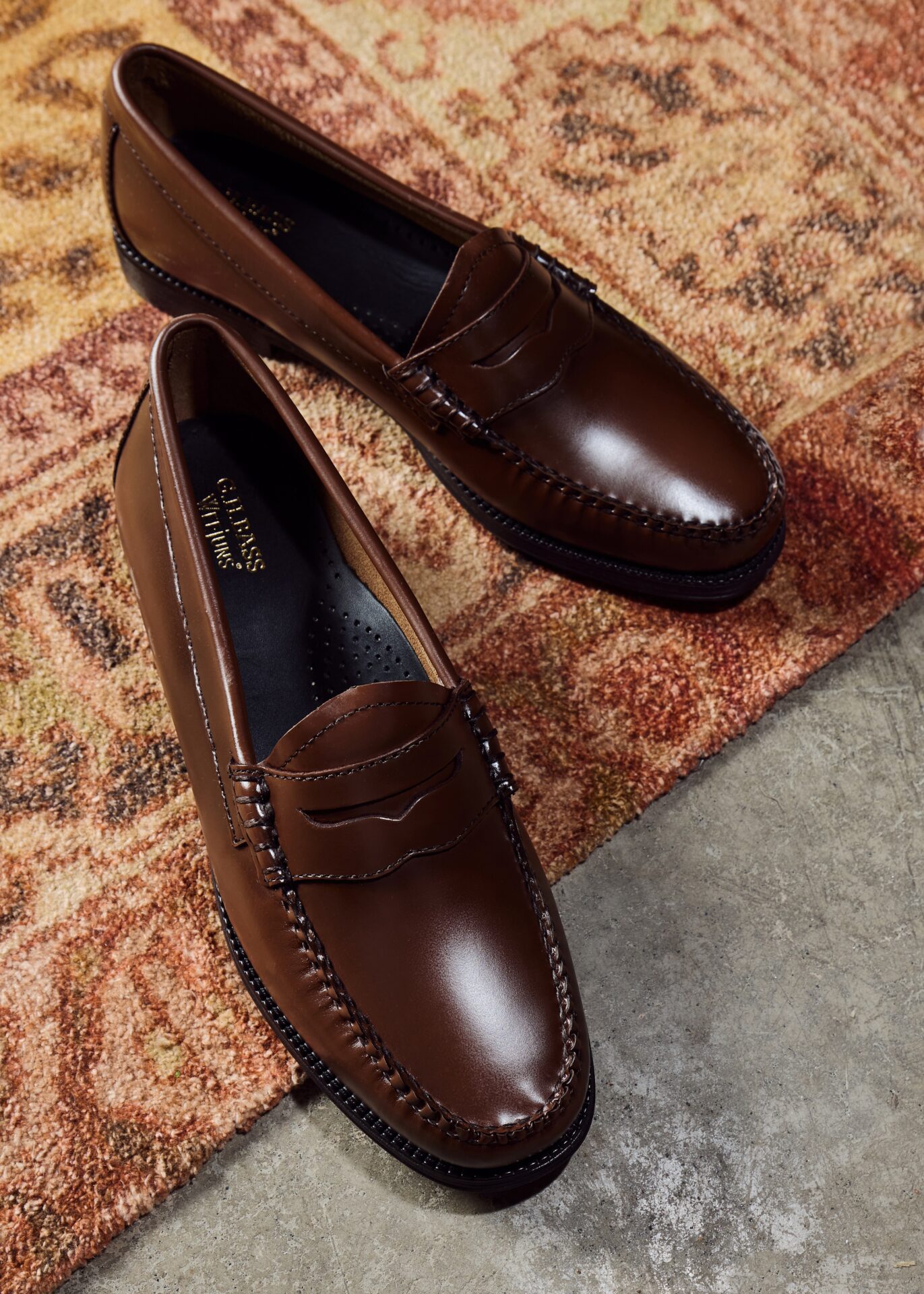A pair of G.H. Bass loafers in brown.